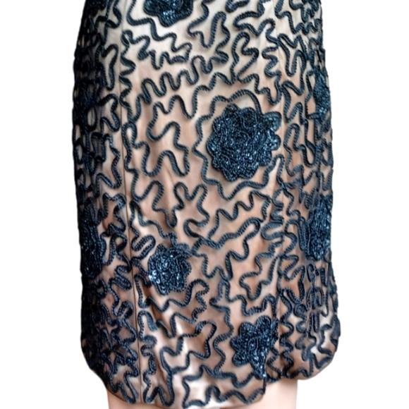 Sue Wong Beaded Black Dress Crochet Flowers 4 - Picture 7 of 12